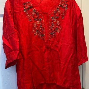 Embroidered Red Women's Top